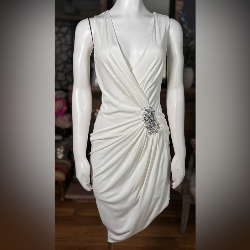 Robert Rodriguez White Sleeveless Wrap Style Dress w/ Rhinestone Accent, Sz 4